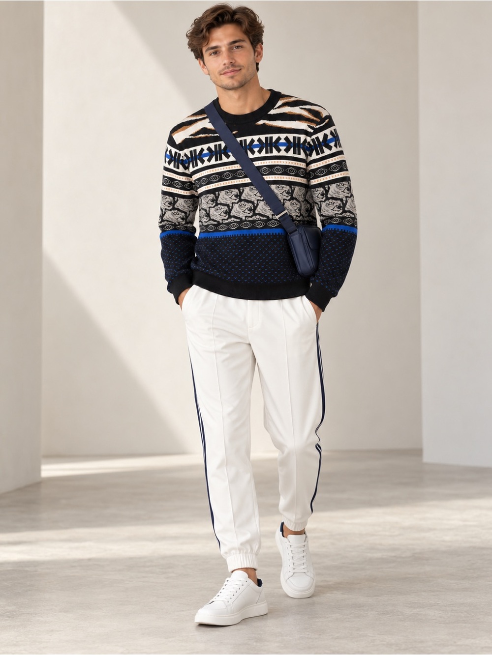 KENZO Paris Tiger Jacquard Geometric Abstract Knit Sweater Men’s M